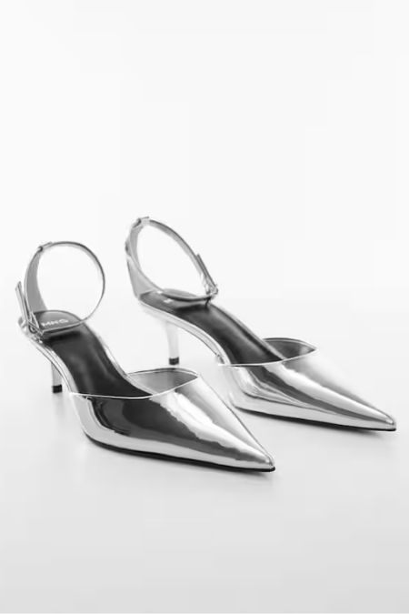 Mango Gümüş Metalik Topuklu Ayakkabı