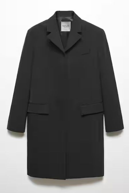 Mango Siyah Düz Kesim Fermuarlı Palto