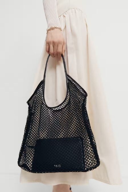 Mango Siyah File Kumaşlı Shopper Çanta